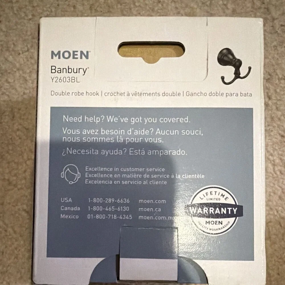 Moen Banbury Y2603BL Double Towel Robe Hook, Wall Mounted, Matte Black